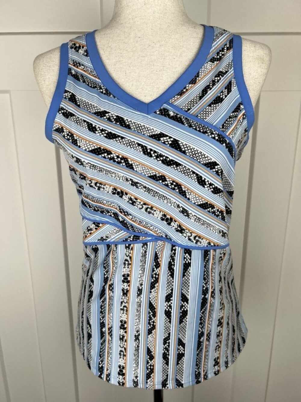 Tail Women’s Golf Tank Top Medium Blue Stripe Snake Print Sleeveless